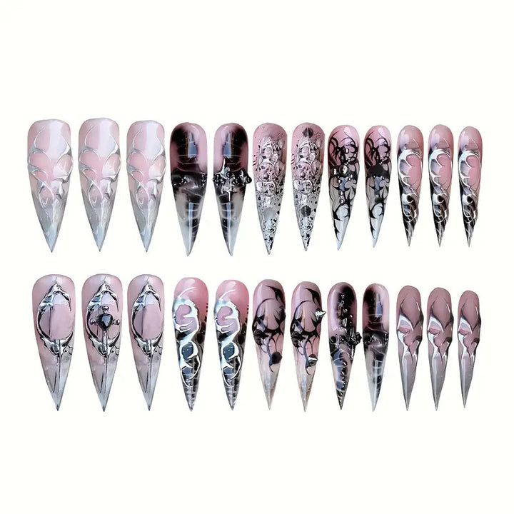 Künstlerische Gothic Stiletto Press-On Nägel Karnz