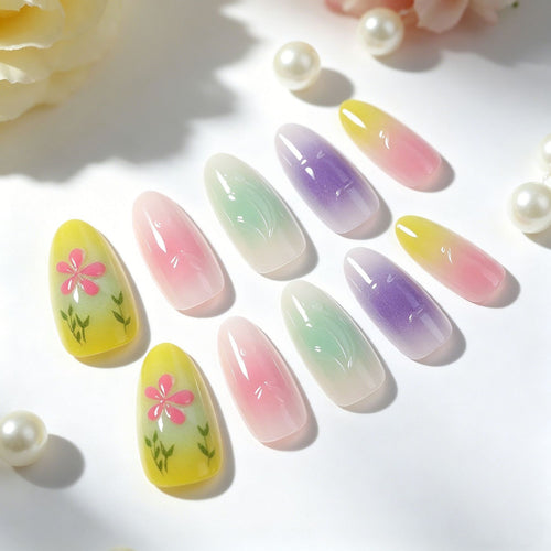 Premium Floral-Themen Press-On Nagelset