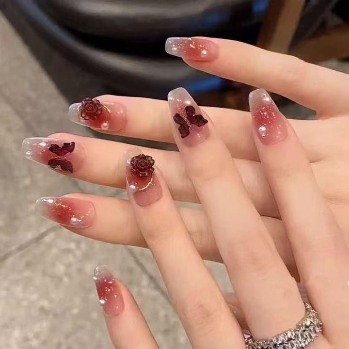 Künstlerisches Floral Verziertes Press-On Nail Set Karnz