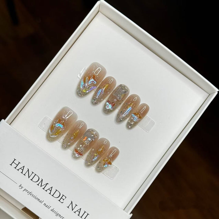Handgemachtes Press-On Nagelset mit Glitzerakzenten