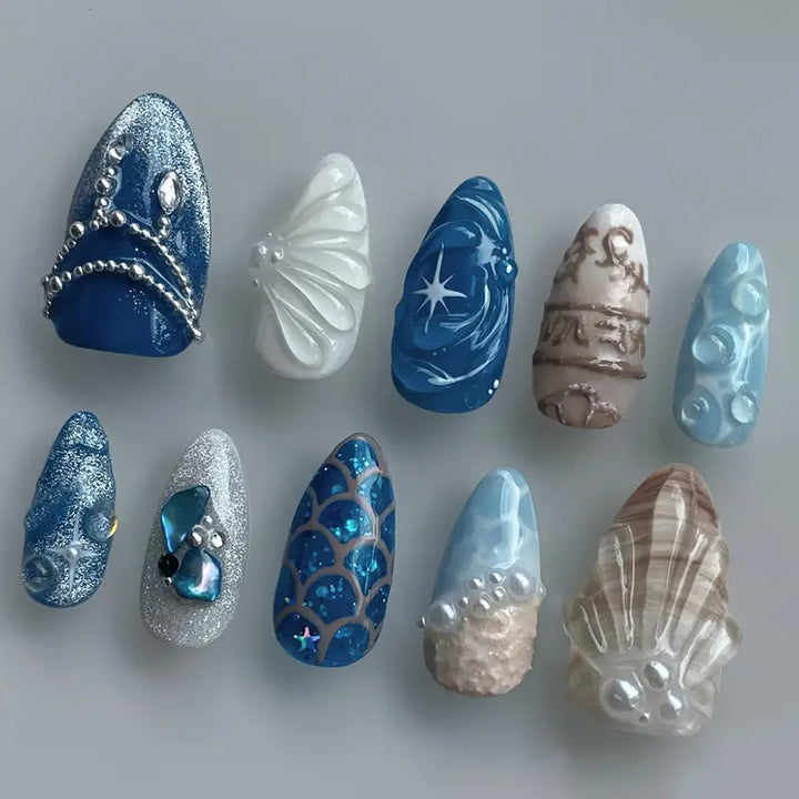 Künstlerische ozeanische Press-On-Nagelkunst Karnz