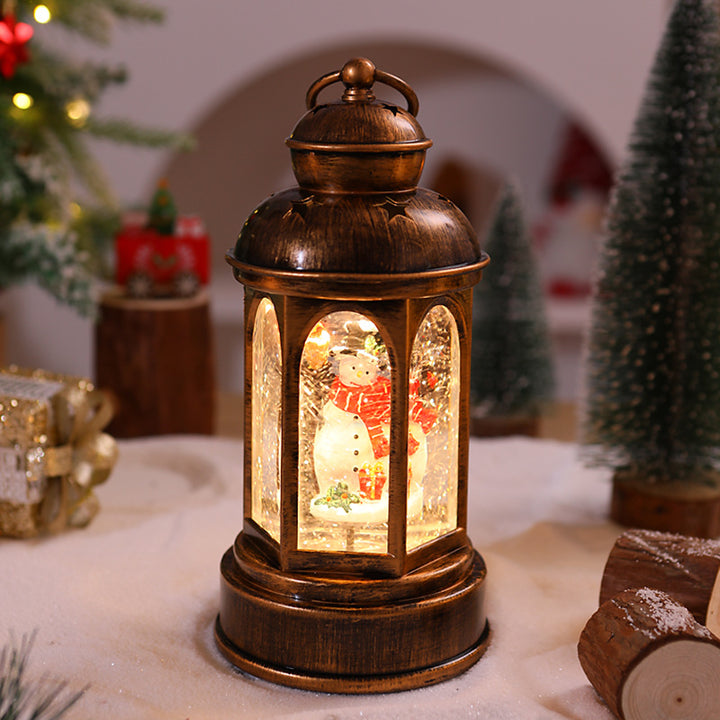 Beleuchtete Weihnachtslaterne mit Weihnachtsmann-Szene Karnz