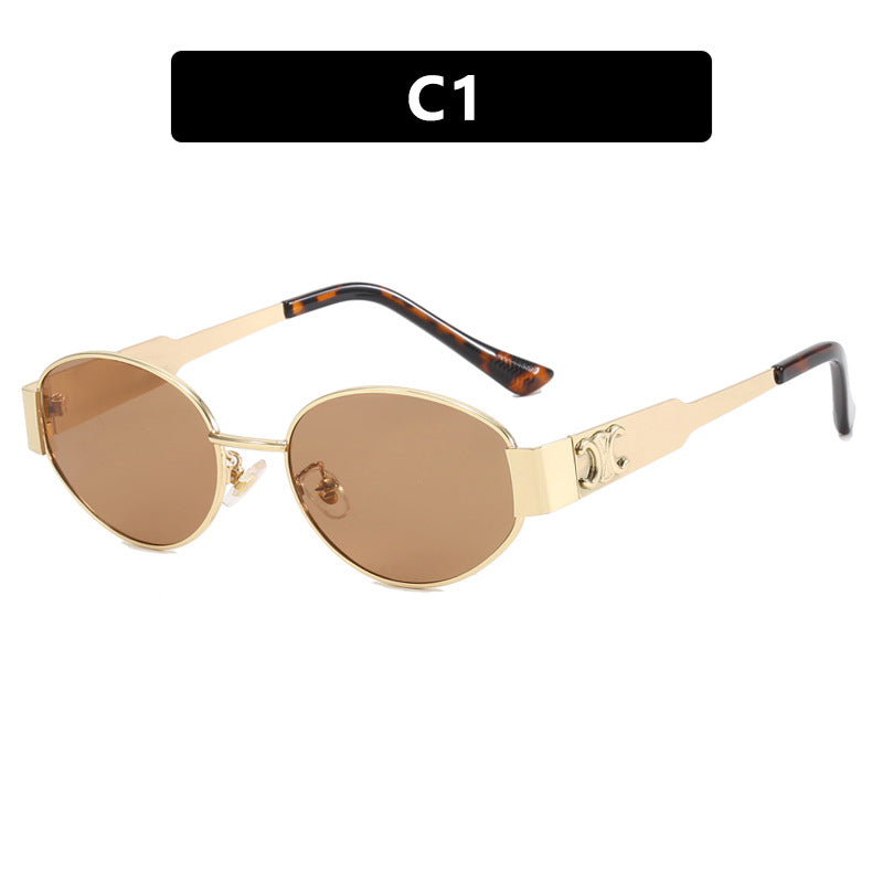 Damen modische Sonnenbrille im eleganten ovalen Design mit robustem Metallrahmen Karnz