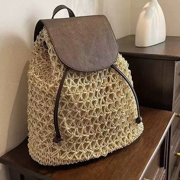 Damen Handgeknüpfte Rucksacktasche mit Lederakzenten Karnz