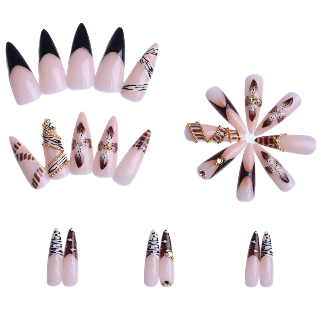 Künstliche Stiletto Kunstnägel mit Glamourösen Tiermotiven Karnz