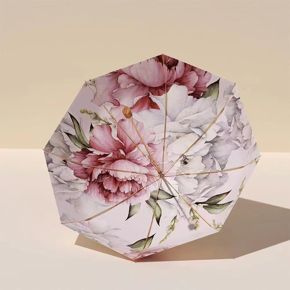 Damen elegante Falt-Regenschirm mit floralen Mustern Karnz