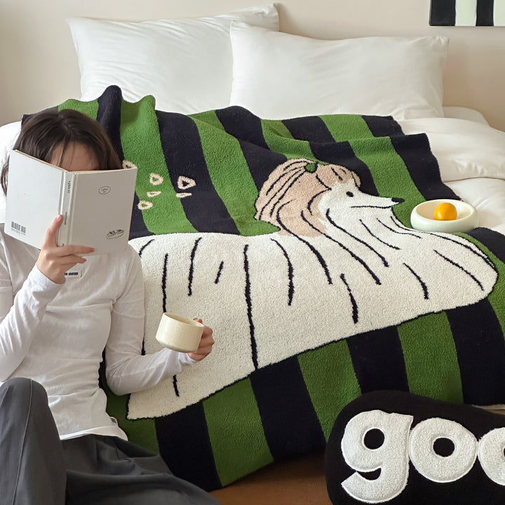Übergroße Chenille Jacquard-Decke mit cartoonhaftem Welpenmotiv