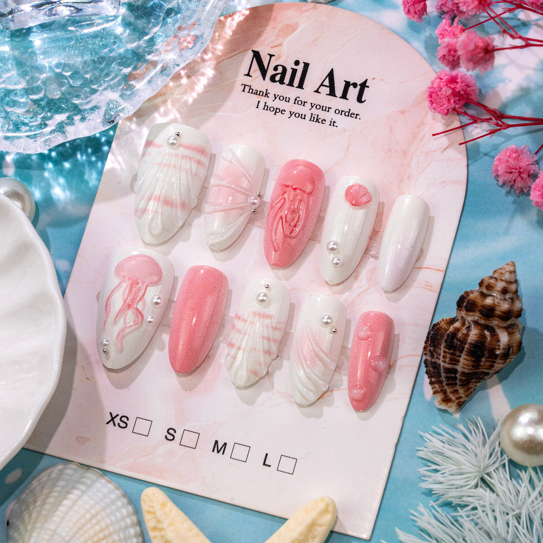 Marine-inspirierte dekorative Press-On-Nagelkunst-Set