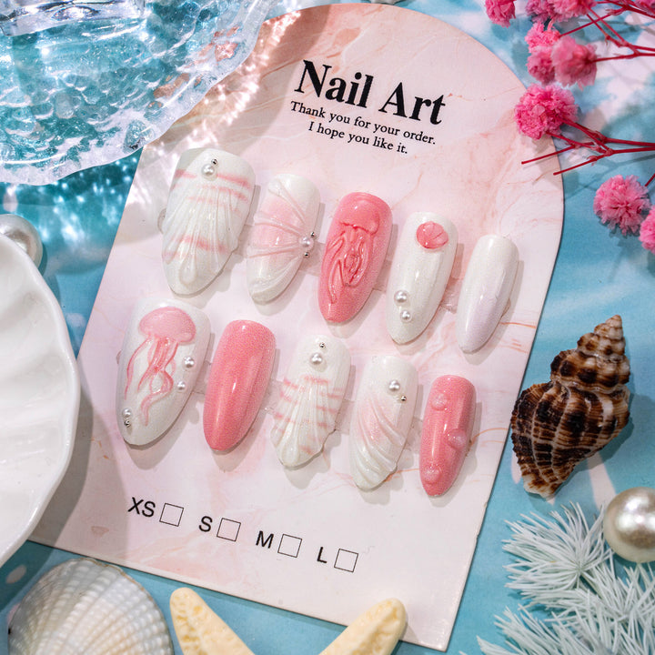 Marine-inspirierte dekorative Press-On-Nagelkunst-Set