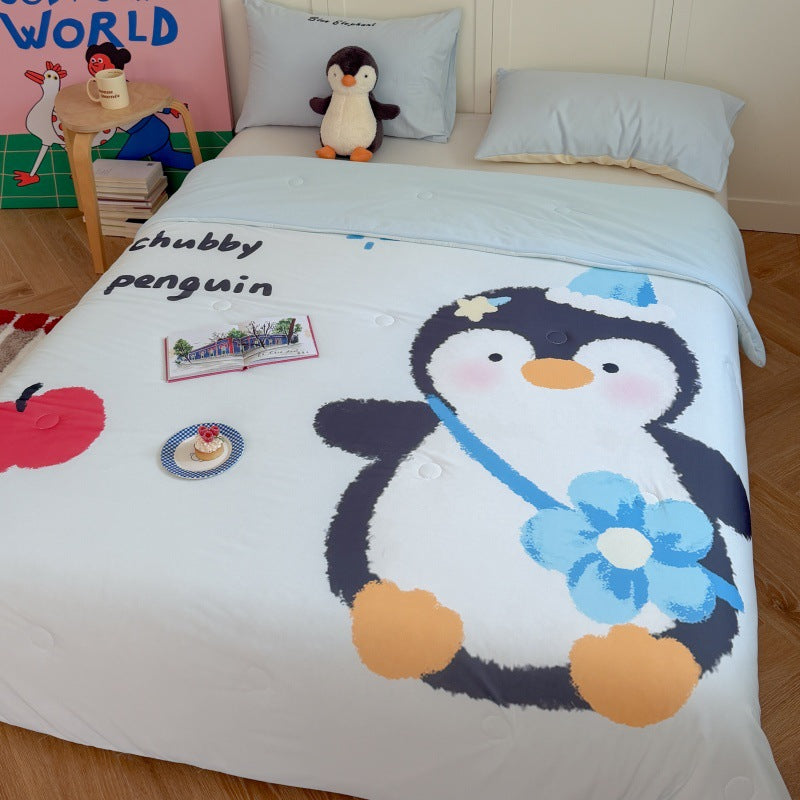 Kinder-Steppbett mit niedlichem Hunde-Print, atmungsaktiver Mikrofaserfüllung und leichter Punktsteppung