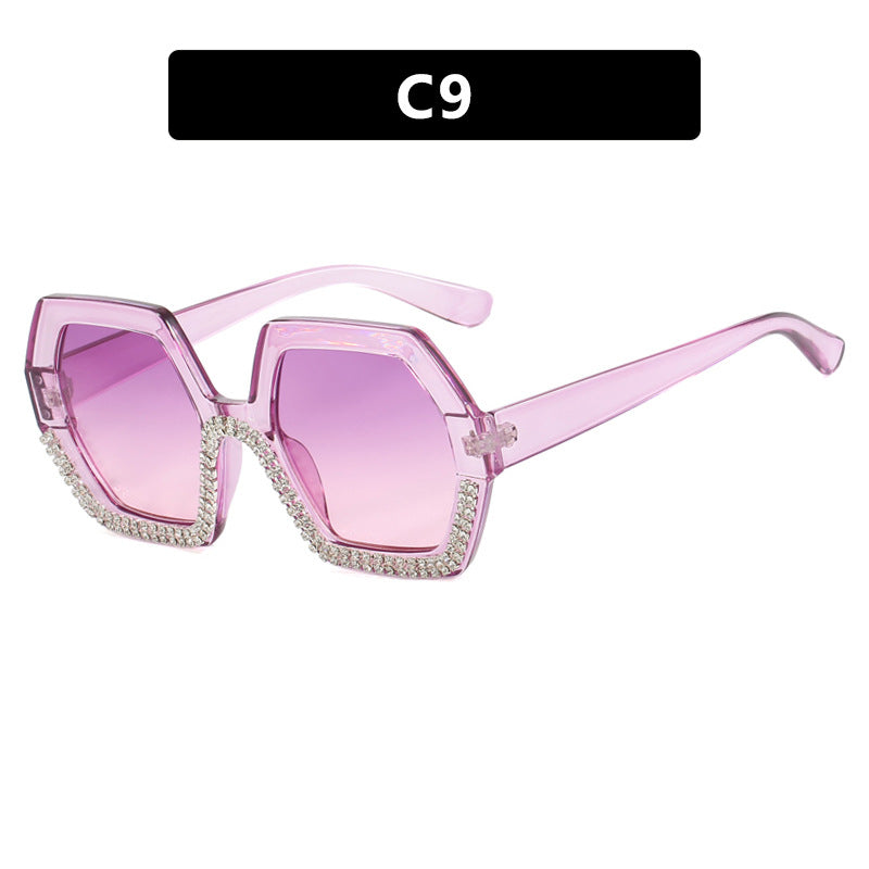 Damen extravagante Sonnenbrille mit hexagonalem Rahmen und strassbesetzten Akzenten Karnz