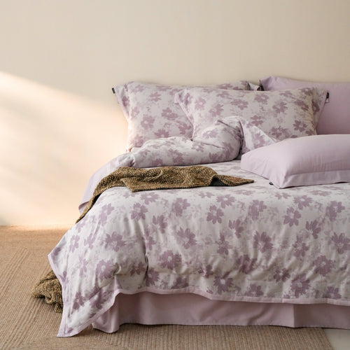 Lavendel Blumen Baumwoll-Percale Bettbezug-Set mit Kissenbezügen