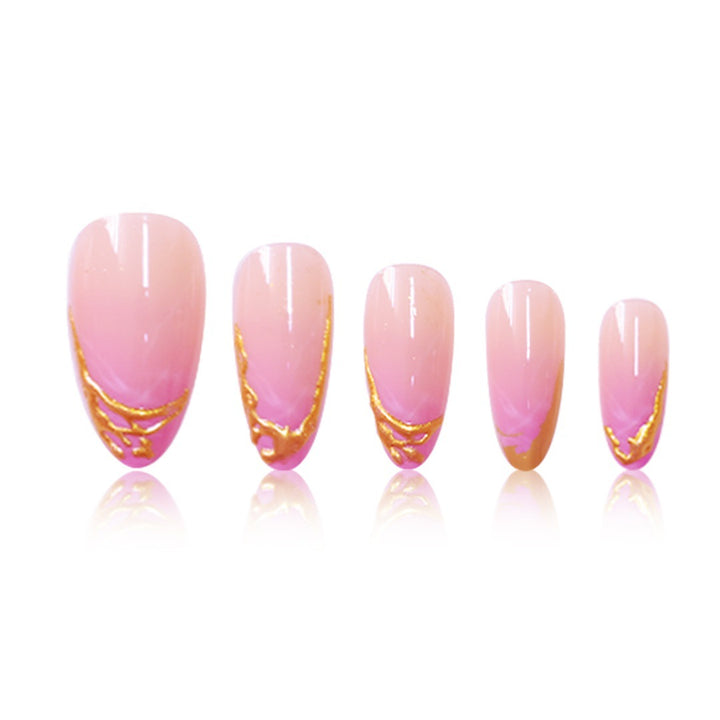 Elegante Stiletto Press-On Nagelerweiterungen mit goldenen Spitzenakzenten Karnz