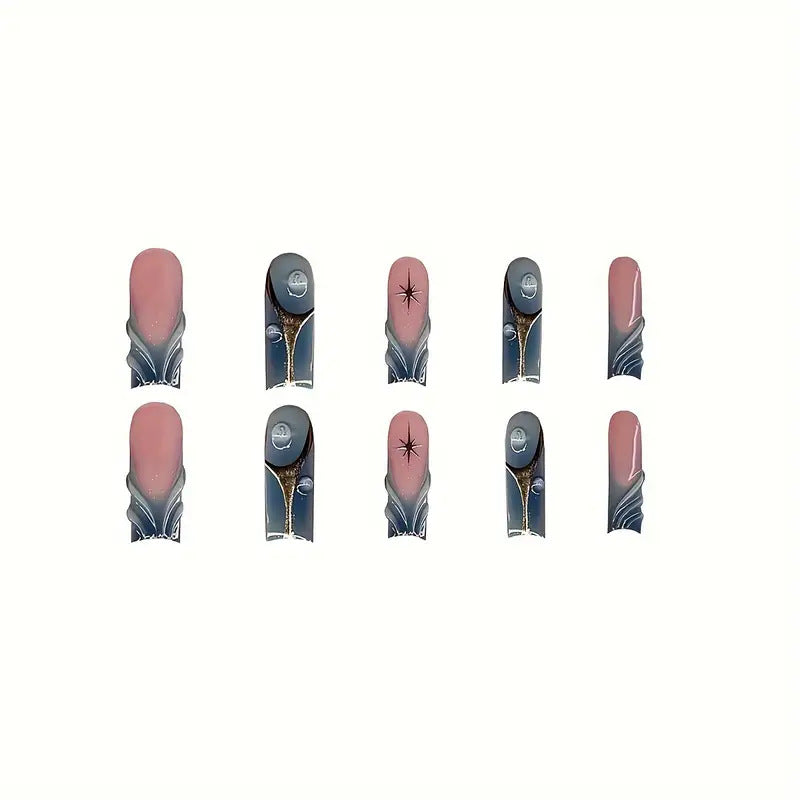 Künstlerisches abstraktes Press-On-Nageldesign Karnz