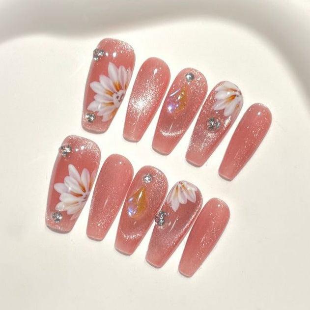Blumen dekorative Press-On Nagel Set