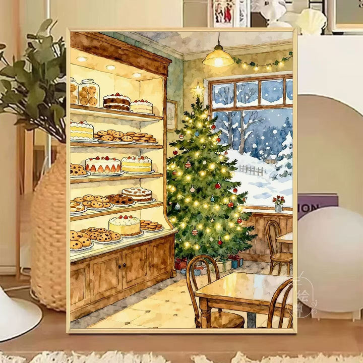 Gemütliche winterliche Café-Leinwandkunst Karnz