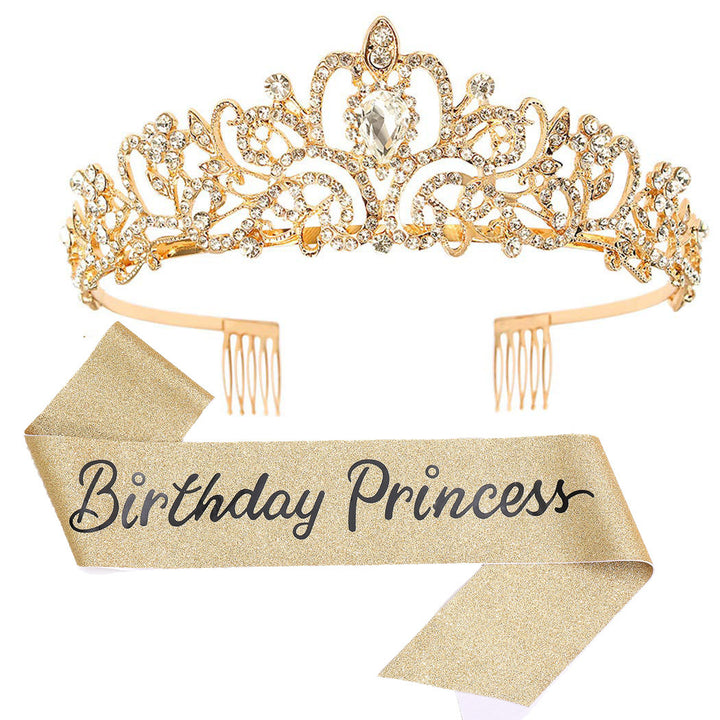 Damen Glitzernde Prinzessinnenkrone mit Birthday Princess Schärpe Karnz
