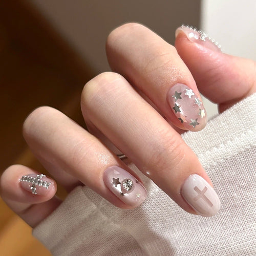 Künstlerischer Glitter-Akzent Press-On Nagel Set Karnz