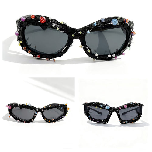 Damen Sonnenbrille mit kreativem Dekor und markantem Rahmen Karnz