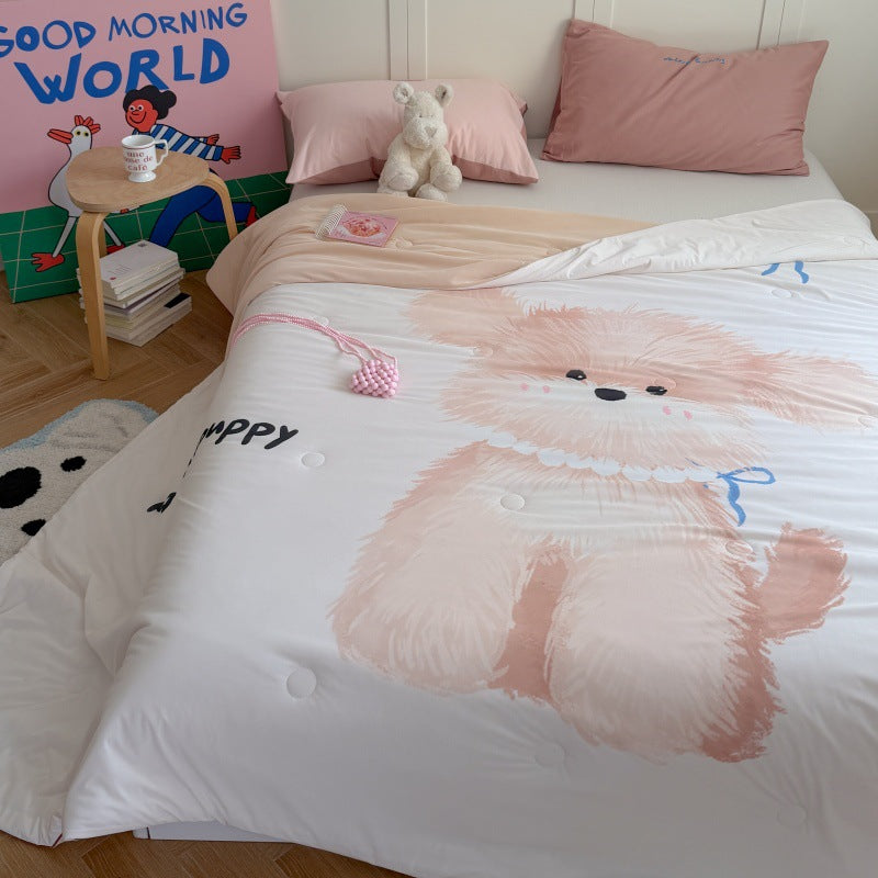 Kinder-Steppbett mit niedlichem Hunde-Print, atmungsaktiver Mikrofaserfüllung und leichter Punktsteppung