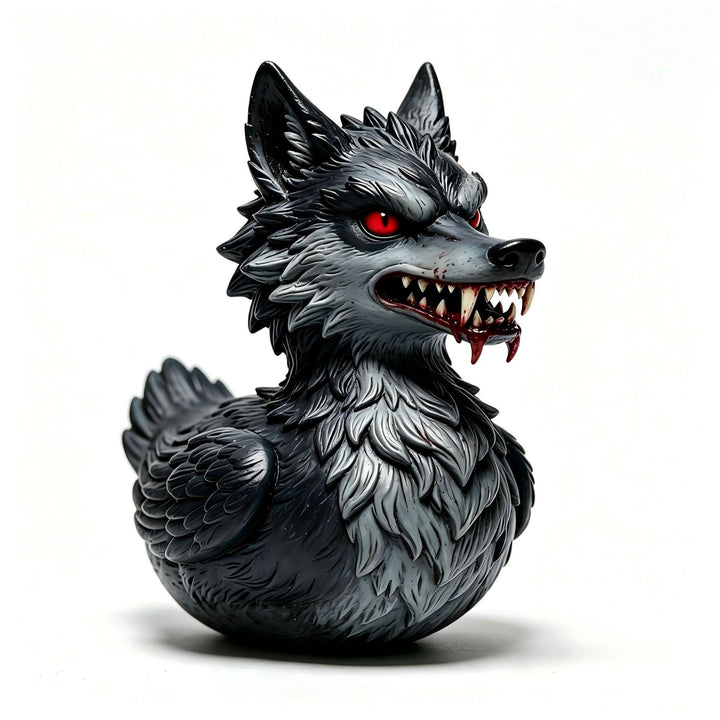 Gruselige Gummi-Ente mit Wolf-Motiv Karnz