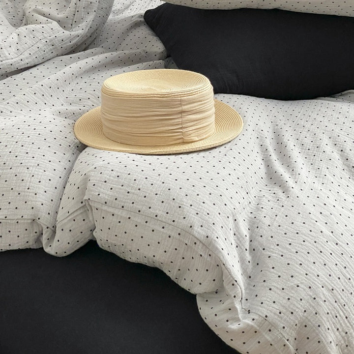 Gepunktetes Musselin-Bettwäsche-Set mit Bettbezug und Kissenbezügen