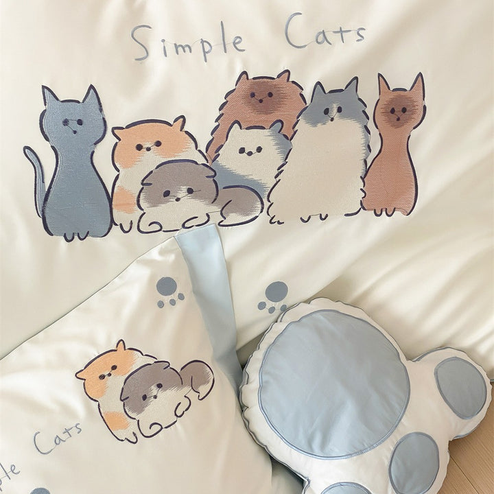 Verspieltes Kinder- und Jugendbettwäsche-Set mit Cartoon-Katzen, Mikrofaser, Wendefunktion und Pfotenmotiv