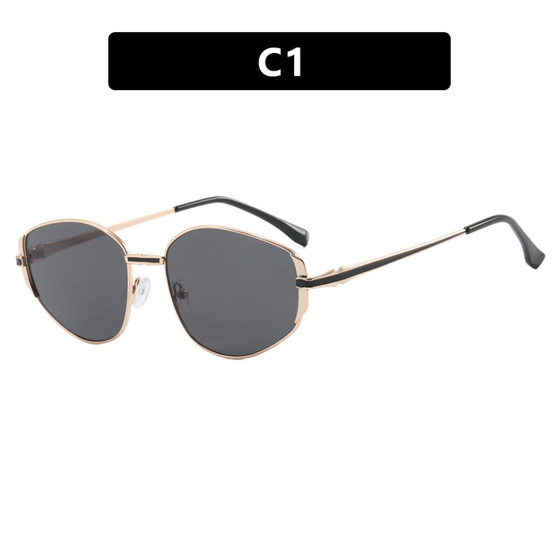 Damen moderne geometrische Sonnenbrille mit stilvollem Metallrahmen Karnz