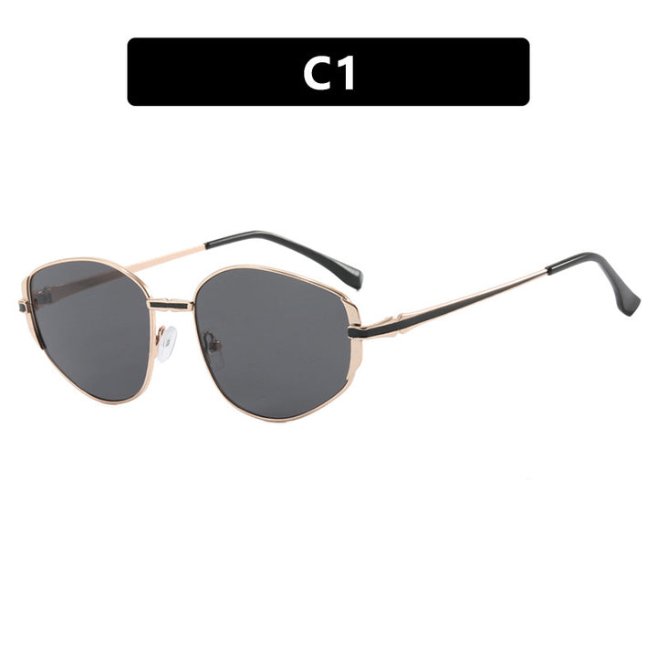 Damen moderne geometrische Sonnenbrille mit stilvollem Metallrahmen Karnz