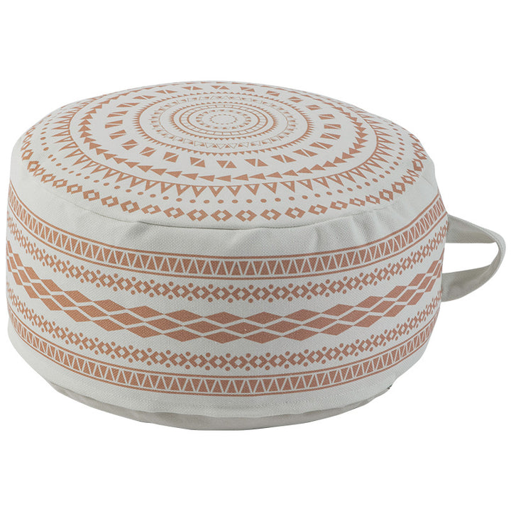 Runder Sitzpouf aus robustem Baumwollmix mit Ethno-Mandala‑Print und Tragegriff