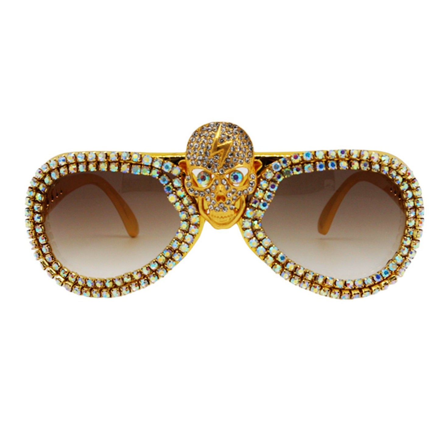 Damen Statement-Sonnenbrille mit außergewöhnlichem Totenkopf-Design und funkelndem Strassrahmen Karnz