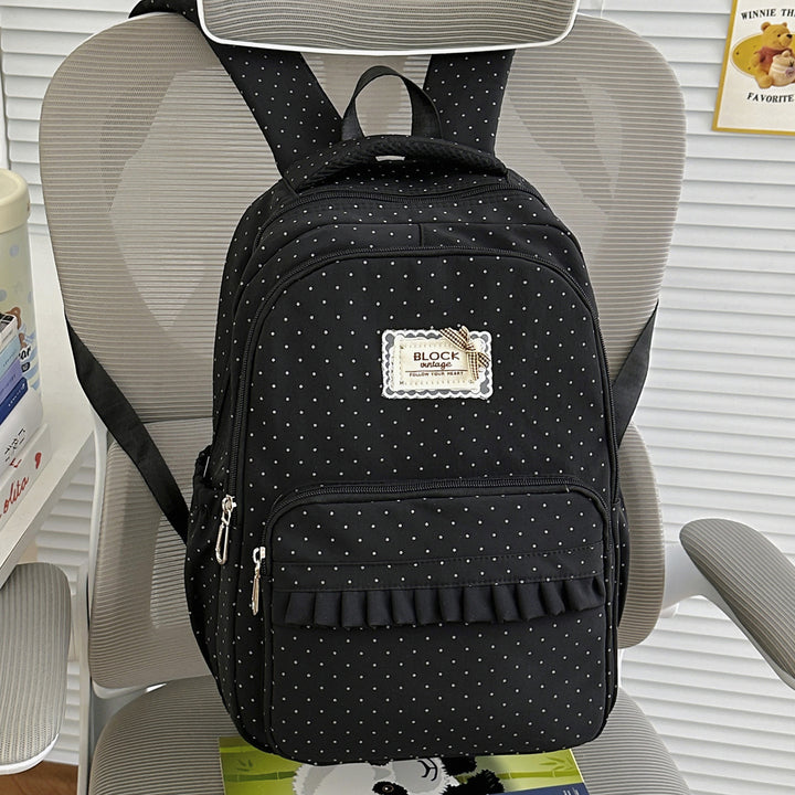 Punktemuster-Rucksack mit Rüschendetails Karnz