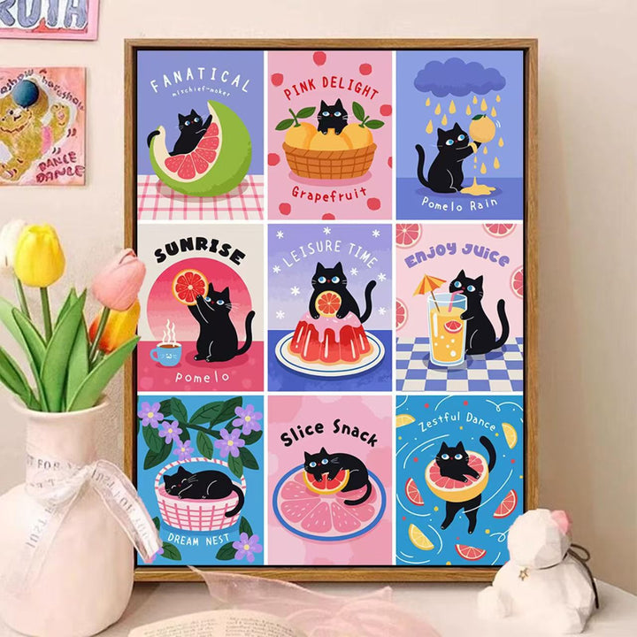 Verspielte katzenmotivierte illustrierte Wandkunst Karnz