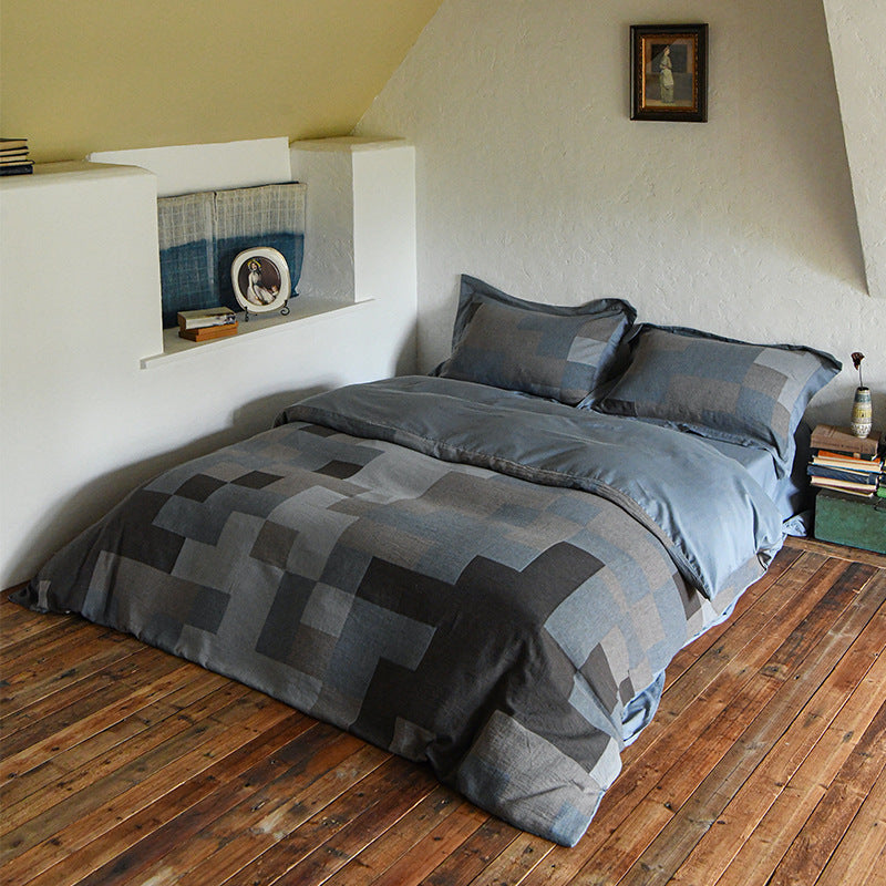 Umkehrbare Patchwork Chambray-Webart Bettwäsche und Kissenbezüge