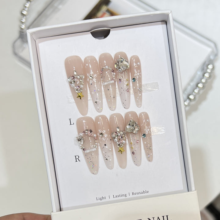 Schneeflocken-inspirierte Glitzer Press-On Nagel Set Karnz