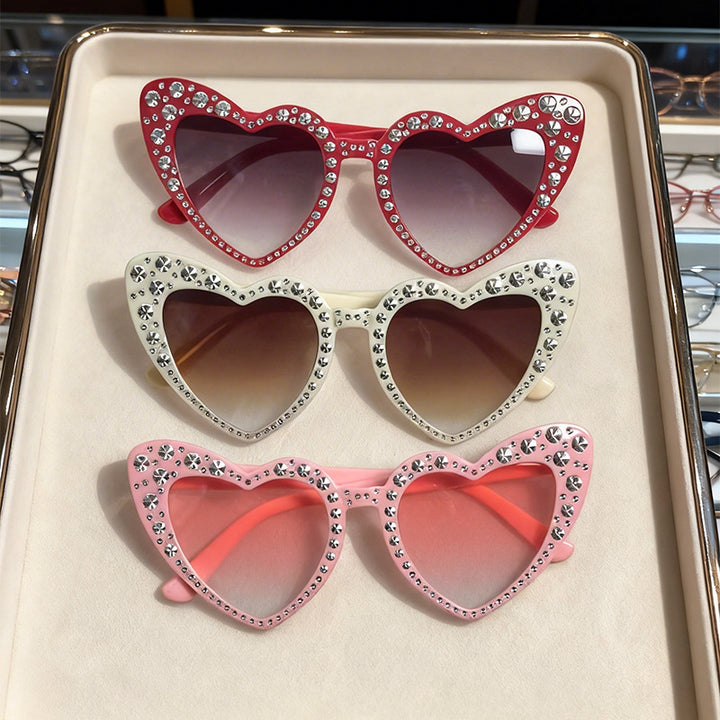 Rhinestone-besetzte Herzförmige Sonnenbrille Karnz