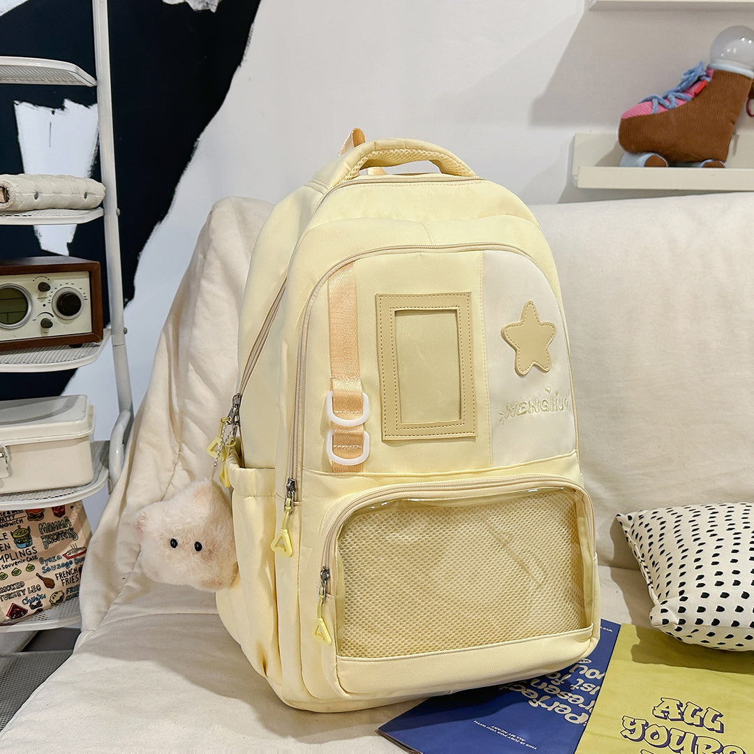 Strukturierter Casual-Rucksack mit transparentem Fach Karnz