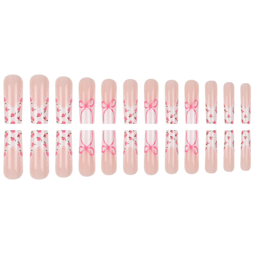 Blumen Bogen-verzierte Press-On Nagelset Karnz