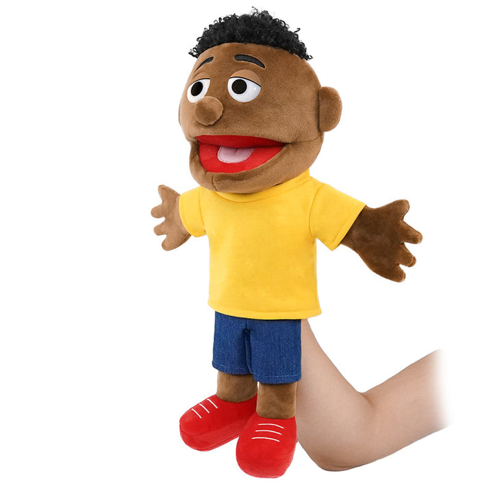 Handpuppe Plüsch Junge Charakter mit beweglichem Mund und weichem Stoffkörper Karnz