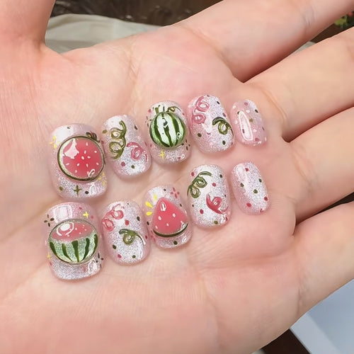 Künstlerisches Press-On-Nagelset mit Wassermelonen-Thema Karnz