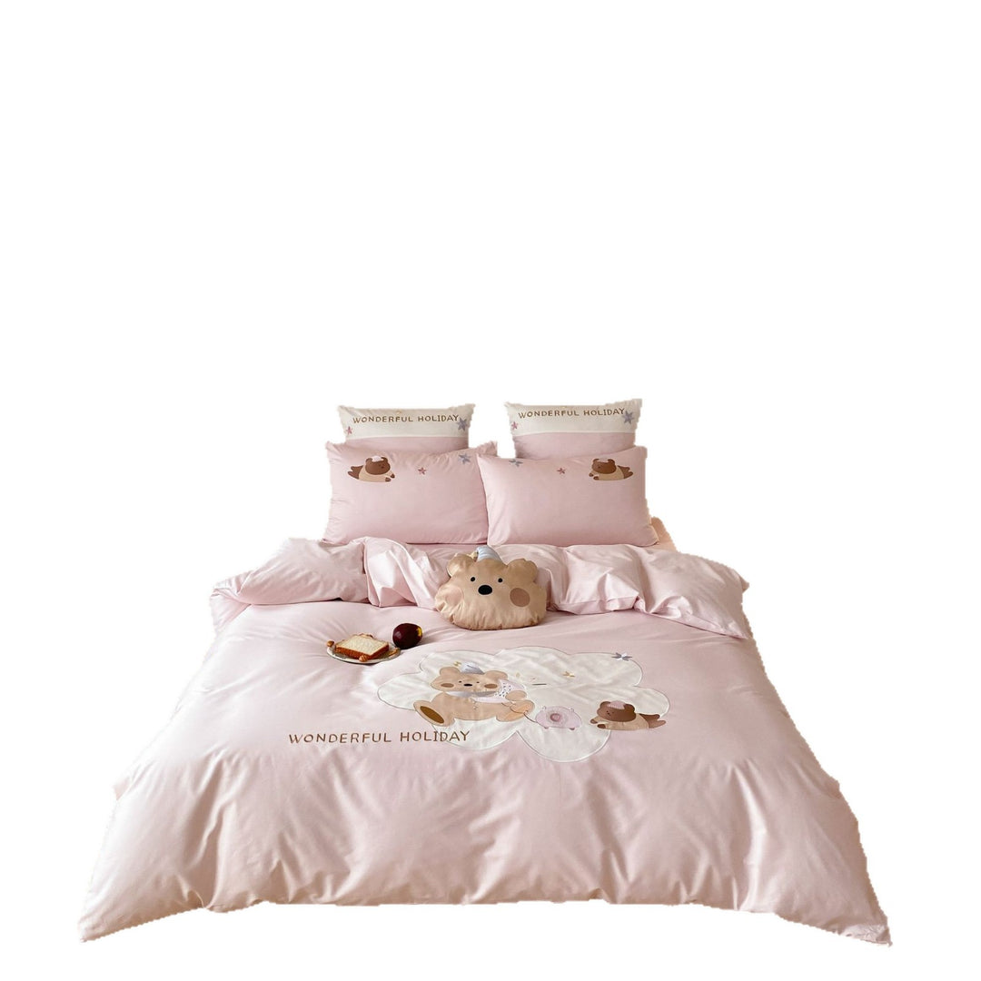 Kinder-Bettwäsche-Set mit applizierten Bärenmotiven und dekorativem Kissen