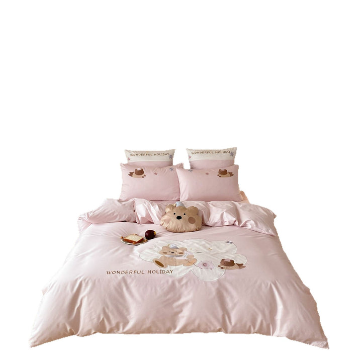 Kinder-Bettwäsche-Set mit applizierten Bärenmotiven und dekorativem Kissen