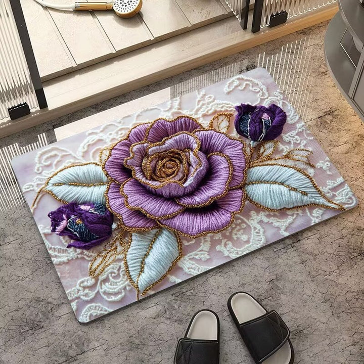 Luxuriöser Bestickter Floraler Teppich Karnz
