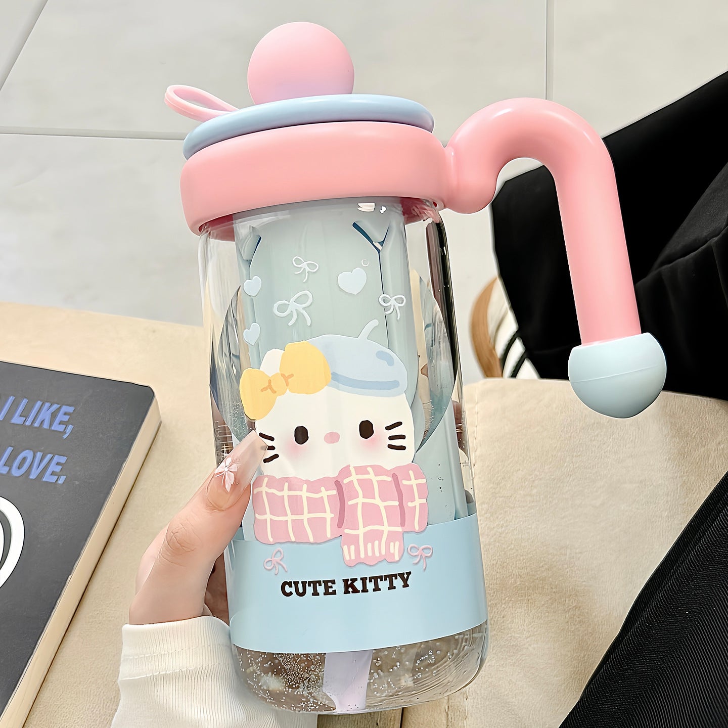 Damen Trinkflasche mit verspieltem Katzenmuster Karnz