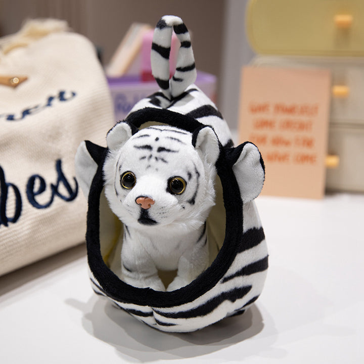 Plüsch Tiger Peekaboo Nest Komforter Spielzeug mit Kapuzen-Tasche und abnehmbarem Cub Karnz