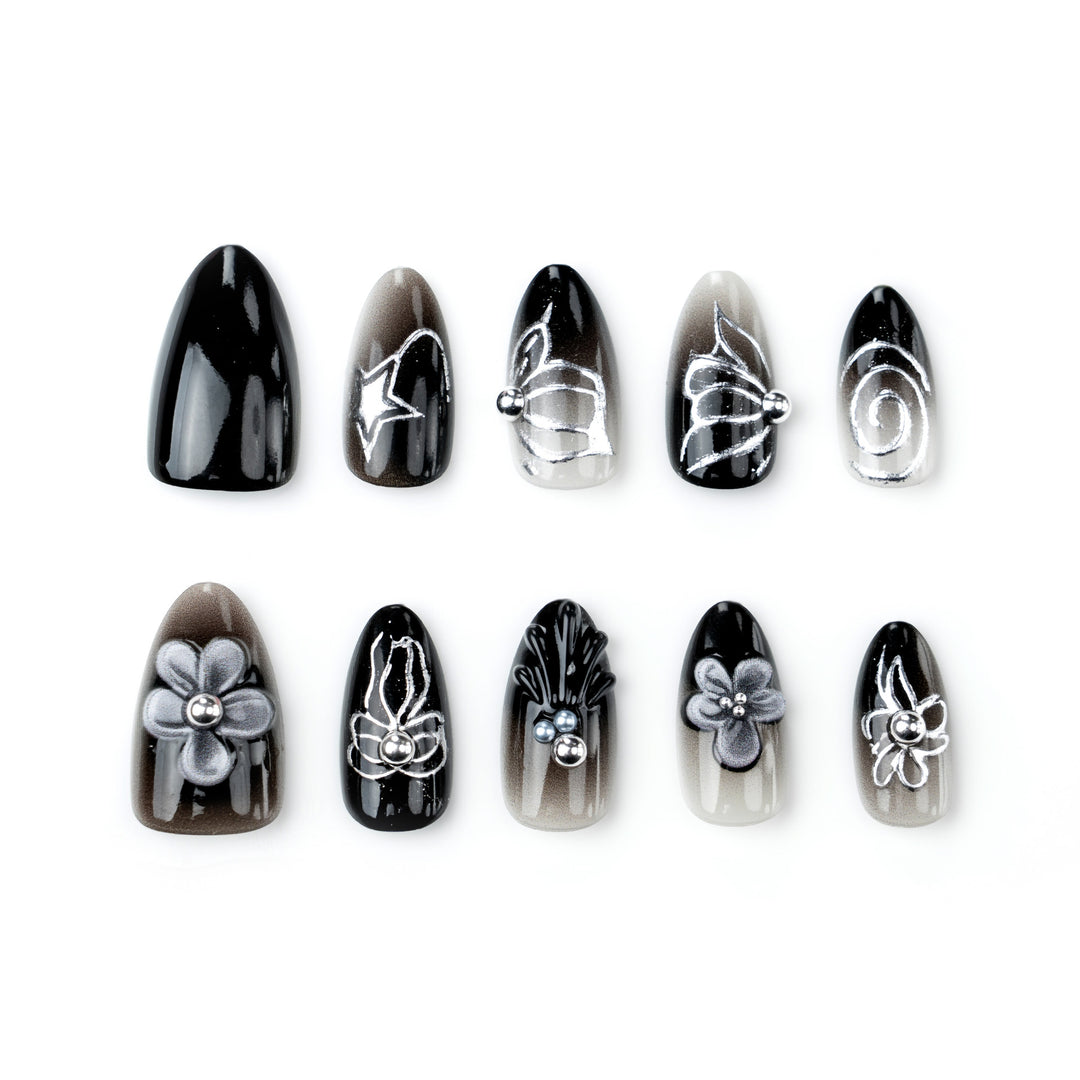 Künstlerisches, blumenmuster-inspiriertes Press-On Nagelset