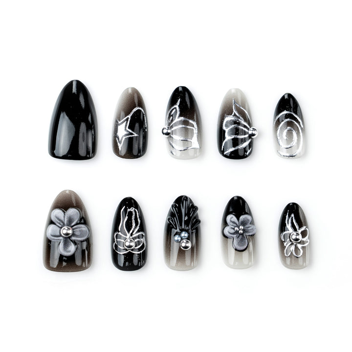 Künstlerisches, blumenmuster-inspiriertes Press-On Nagelset