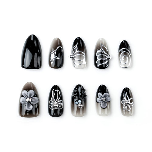 Künstlerisches, blumenmuster-inspiriertes Press-On Nagelset