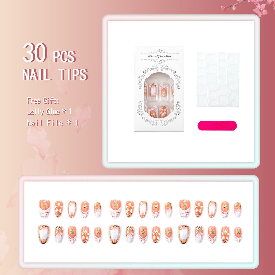 Kunstnagelset mit filigranen Blüten- und Glitzerverzierungen Karnz