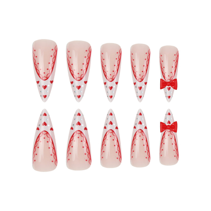 Stiletto Press-On Nail Art Set mit Herz- und Schleifen Design Karnz